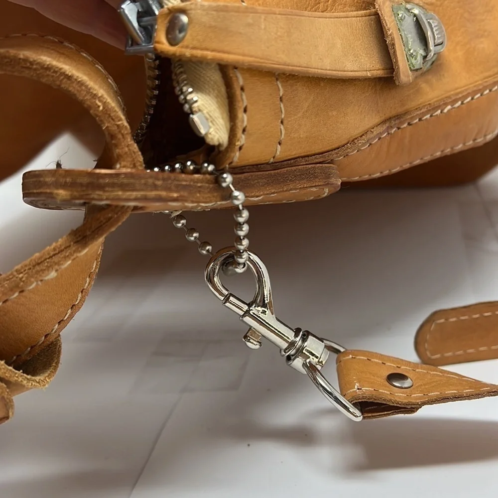 Large Tall Belting Leather Zip Tongue Groove Closure Hand Crossbody Bucket Bag